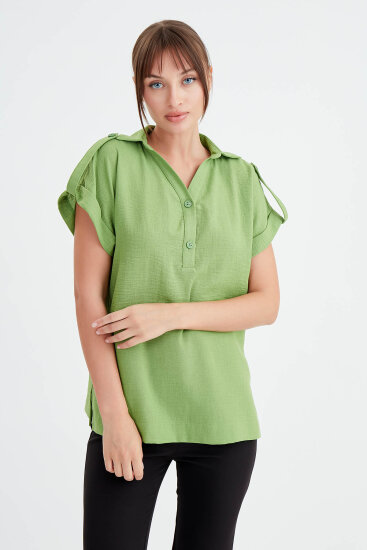 Kol Detaylı Viskon Keten Gömlek - 12