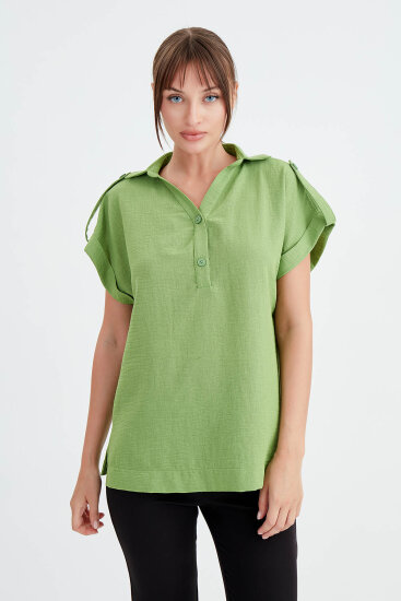 Kol Detaylı Viskon Keten Gömlek - 13