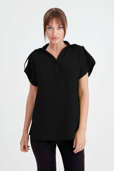 Kol Detaylı Viskon Keten Gömlek - 16