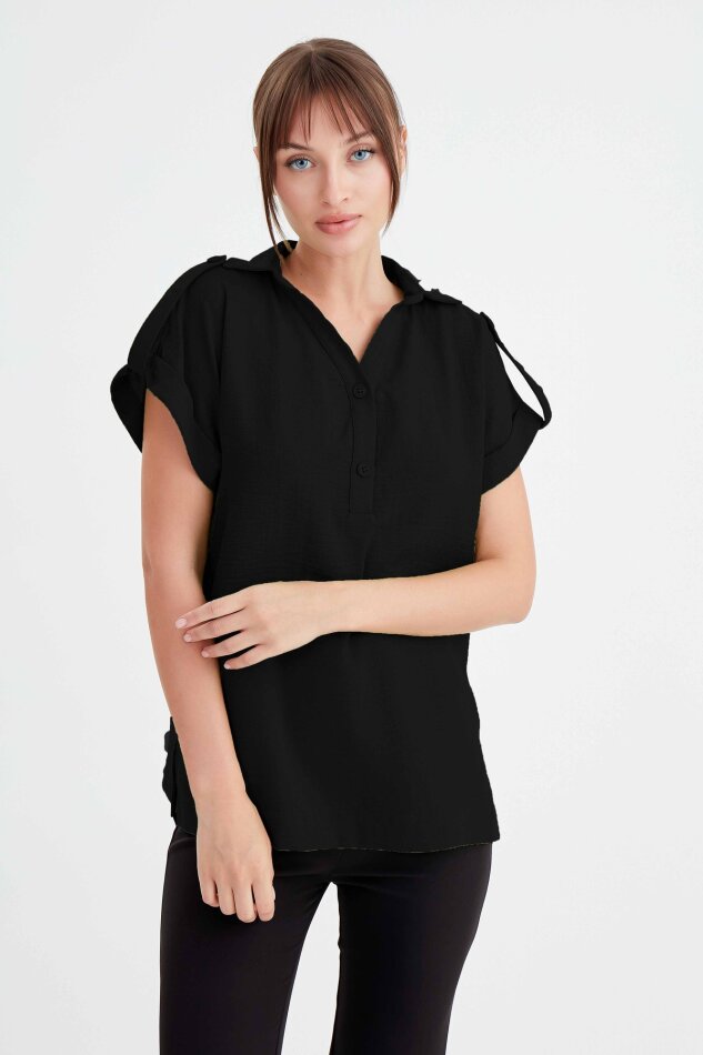 Kol Detaylı Viskon Keten Gömlek - 15