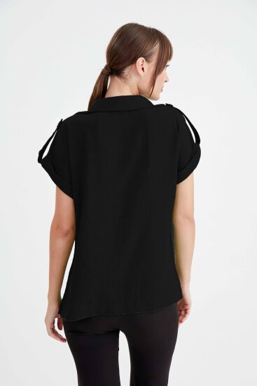 Kol Detaylı Viskon Keten Gömlek - 17