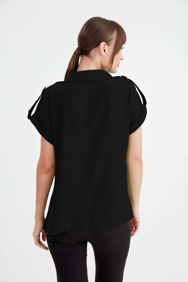 Kol Detaylı Viskon Keten Gömlek - 17