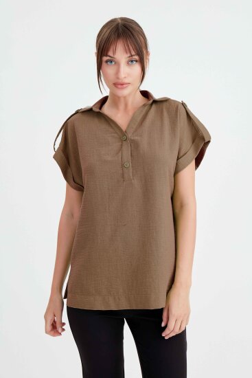 Kol Detaylı Viskon Keten Gömlek - 19