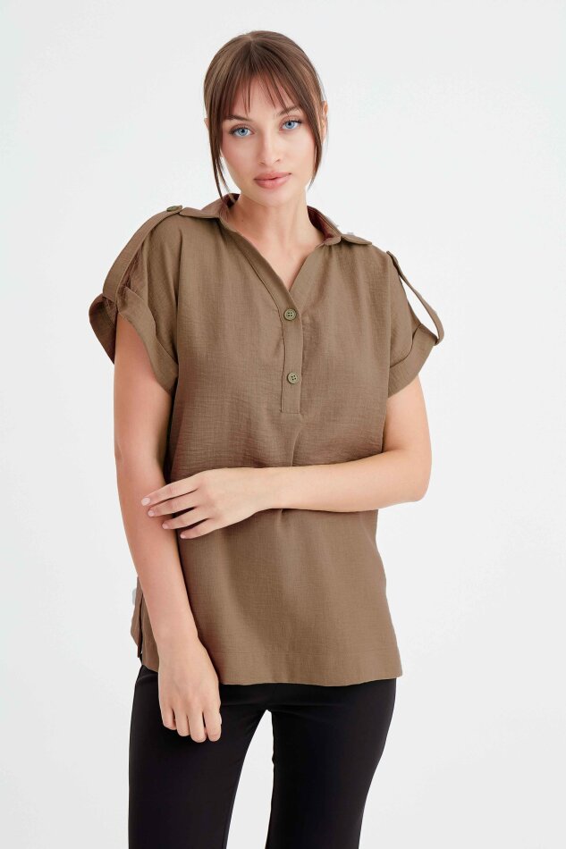 Kol Detaylı Viskon Keten Gömlek - 20