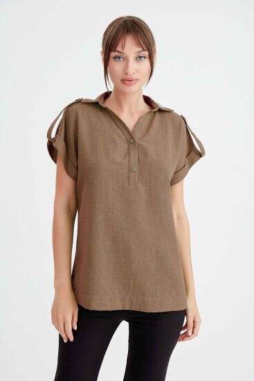 Kol Detaylı Viskon Keten Gömlek - 18