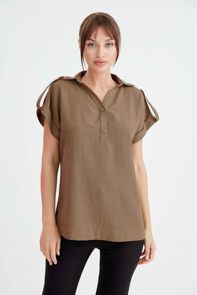 Kol Detaylı Viskon Keten Gömlek - 18