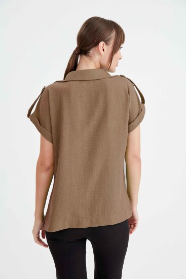 Kol Detaylı Viskon Keten Gömlek - 21
