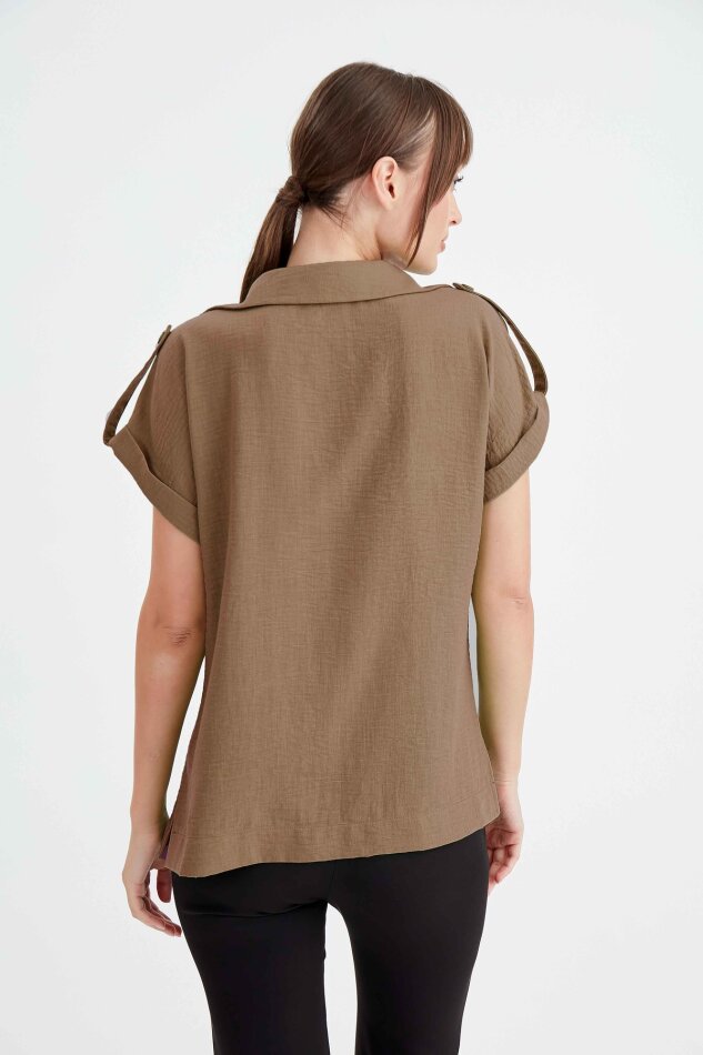 Kol Detaylı Viskon Keten Gömlek - 21