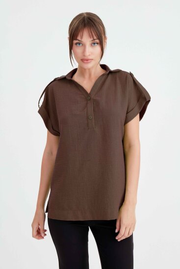 Kol Detaylı Viskon Keten Gömlek - 22