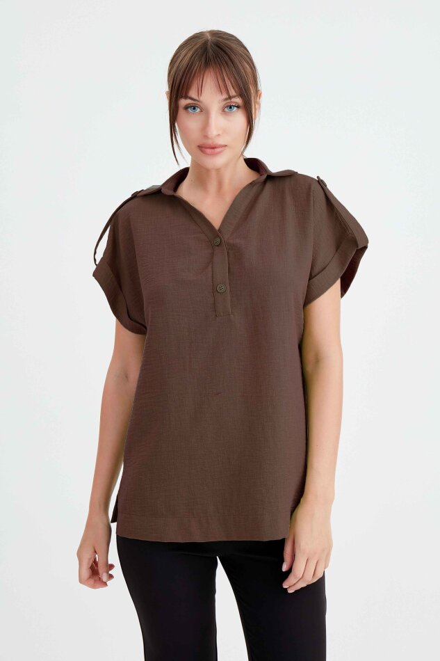 Kol Detaylı Viskon Keten Gömlek - 22