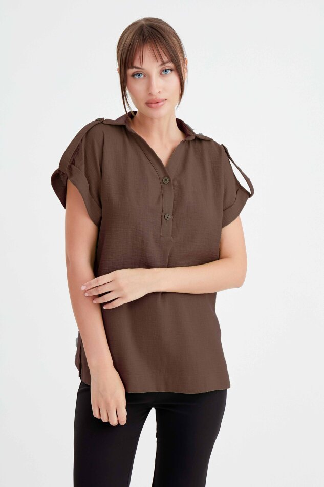 Kol Detaylı Viskon Keten Gömlek - 23