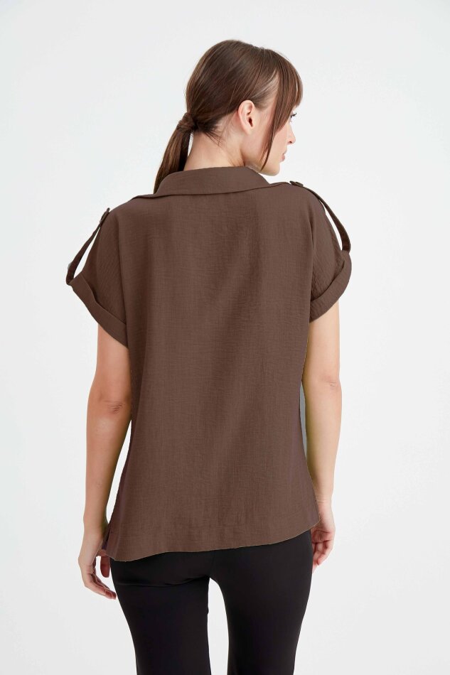 Kol Detaylı Viskon Keten Gömlek - 24