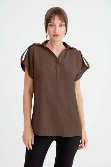 Kol Detaylı Viskon Keten Gömlek - 25