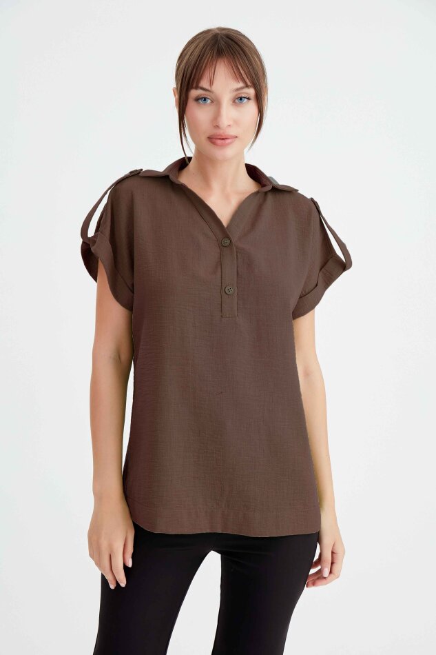 Kol Detaylı Viskon Keten Gömlek - 25
