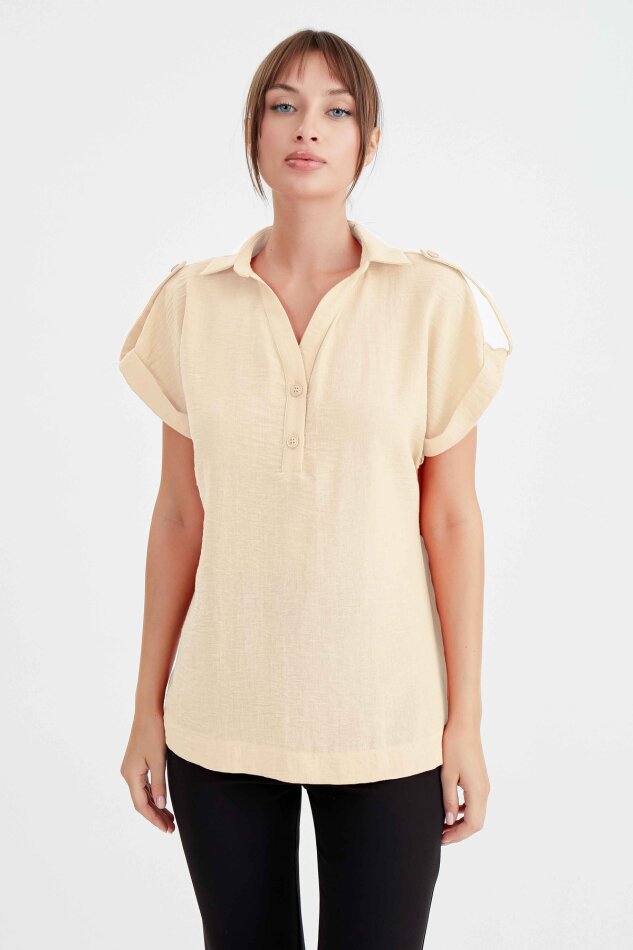 Kol Detaylı Viskon Keten Gömlek - 26