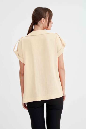 Kol Detaylı Viskon Keten Gömlek - 28