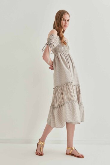 Kollar Büzmeli Gipeli Country Elbise - 16