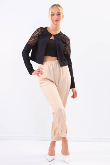 Kolları Dantel İşlemeli Crop Ceket - 1