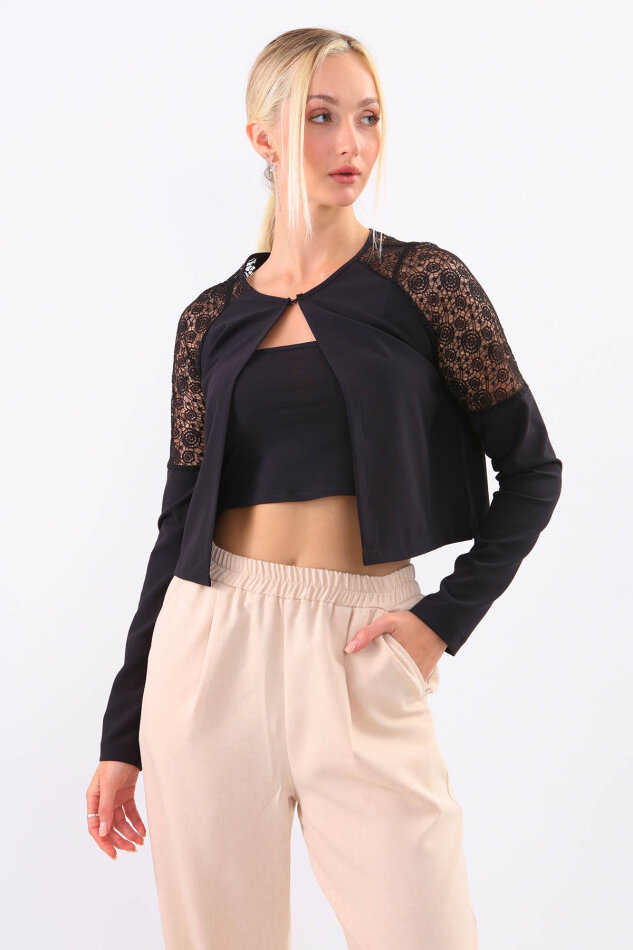 Kolları Dantel İşlemeli Crop Ceket - 2