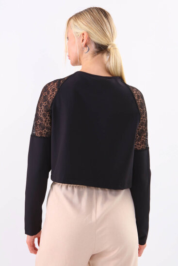 Kolları Dantel İşlemeli Crop Ceket - 4