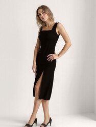 Kolları Lastikli Sıfır Kol Kare Yaka Elbise - 2