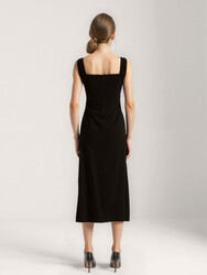 Kolları Lastikli Sıfır Kol Kare Yaka Elbise - 5