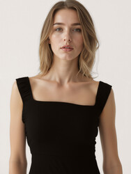 Kolları Lastikli Sıfır Kol Kare Yaka Elbise - 4