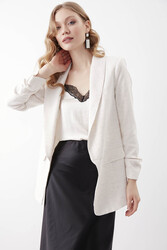 Kolu Büzgülü Viskon Keten Ceket - 23