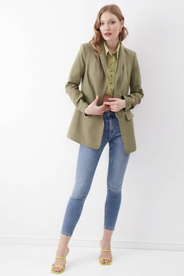 Kolu Büzgülü Viskon Keten Ceket - 38