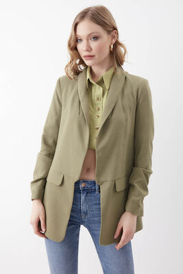 Kolu Büzgülü Viskon Keten Ceket - 40