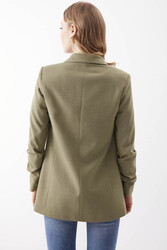 Kolu Büzgülü Viskon Keten Ceket - 42