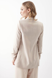 Kolu Büzgülü Viskon Keten Ceket - 48