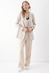 Kolu Büzgülü Viskon Keten Ceket - 45