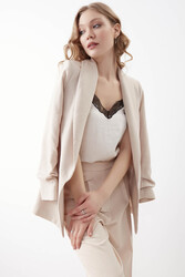 Kolu Büzgülü Viskon Keten Ceket - 46