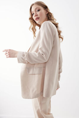 Kolu Büzgülü Viskon Keten Ceket - 44