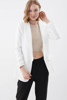 Kolu Büzgülü Viskon Keten Ceket - 56