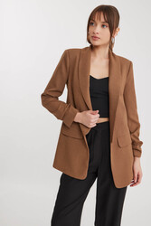 Kolu Büzgülü Viskon Keten Ceket - 10