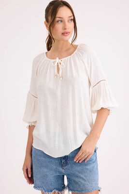 Kolu Lastikli Önü Bağlamalı Keten Bluz - 2