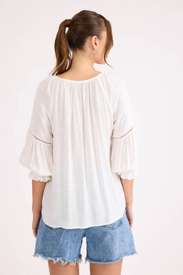 Kolu Lastikli Önü Bağlamalı Keten Bluz - 5