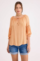 Kolu Lastikli Önü Bağlamalı Keten Bluz - 6