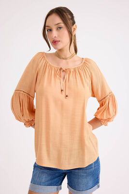 Kolu Lastikli Önü Bağlamalı Keten Bluz - 11