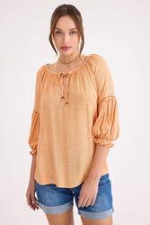 Kolu Lastikli Önü Bağlamalı Keten Bluz - 12