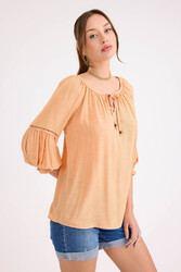 Kolu Lastikli Önü Bağlamalı Keten Bluz - 13