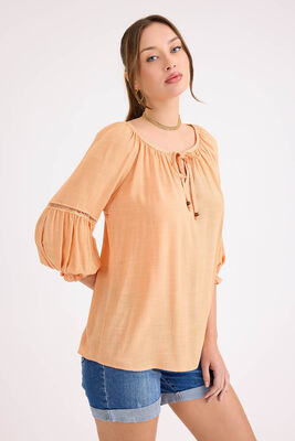 Kolu Lastikli Önü Bağlamalı Keten Bluz - 13