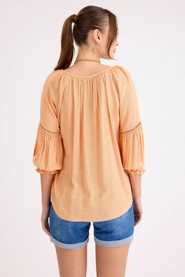 Kolu Lastikli Önü Bağlamalı Keten Bluz - 10