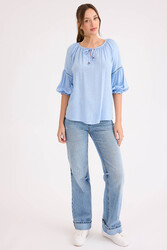 Kolu Lastikli Önü Bağlamalı Keten Bluz - 15