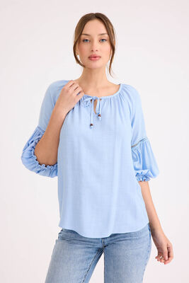 Kolu Lastikli Önü Bağlamalı Keten Bluz - 14