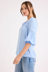 Kolu Lastikli Önü Bağlamalı Keten Bluz - 16