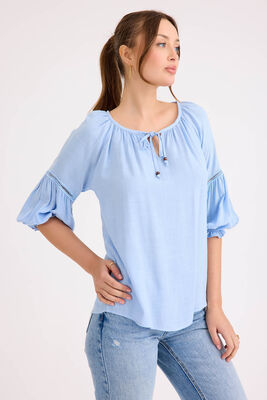 Kolu Lastikli Önü Bağlamalı Keten Bluz - 17