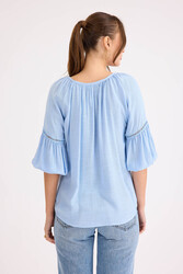 Kolu Lastikli Önü Bağlamalı Keten Bluz - 18